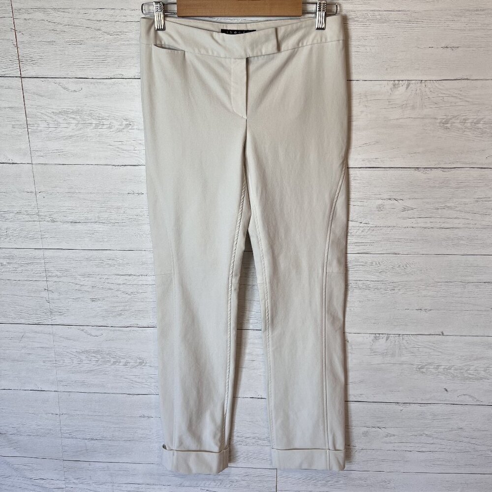 Theory Pants Womens SZ 4 Ivory Moto Style Minimalist Modern Cuffed Hems Neutral